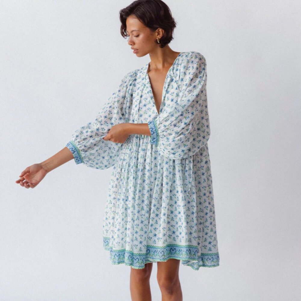Kyra Mini Dress-Azure-size L- Baloon sleeve